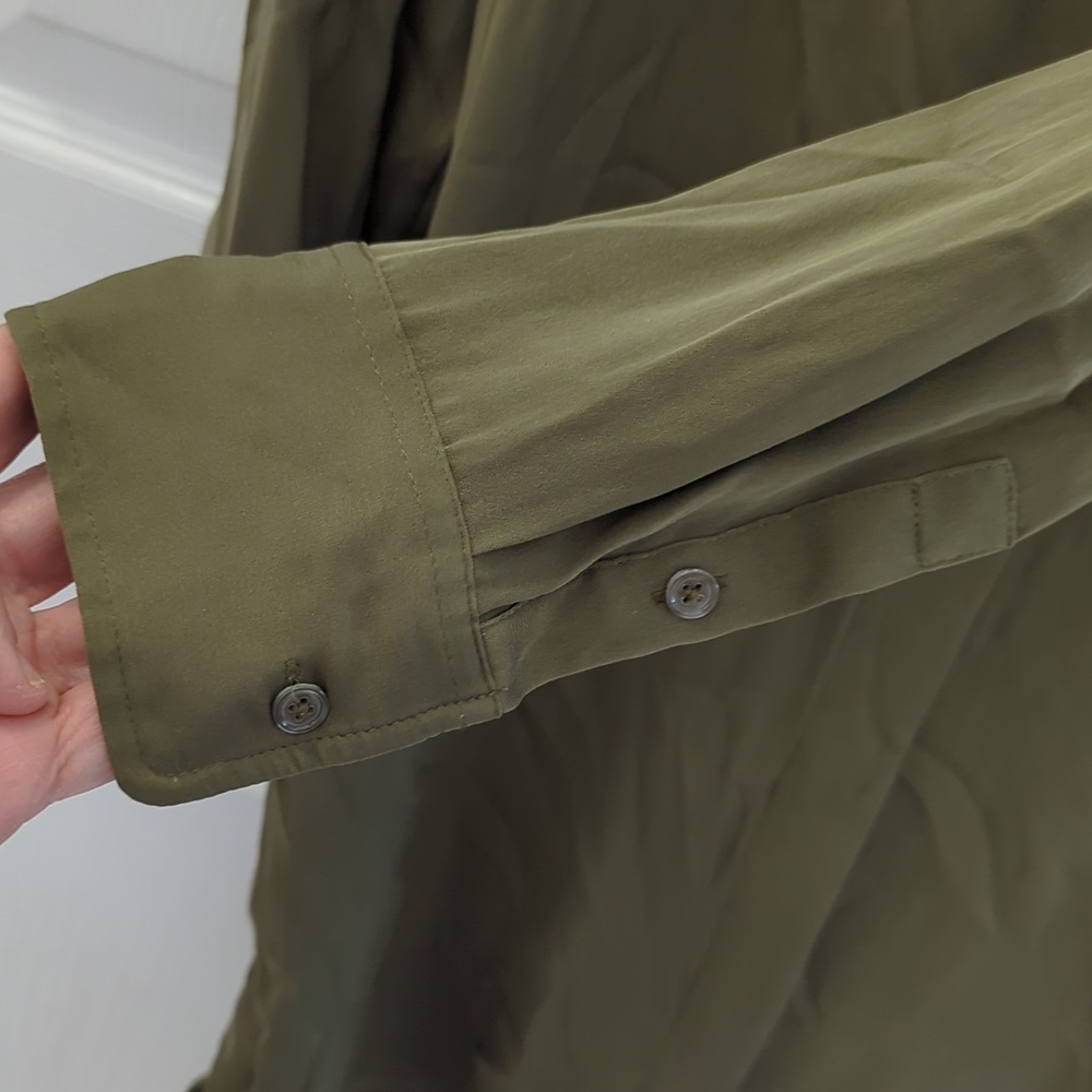 Quince Olive Green Washable Silk Shirt Dress - Picture 5 of 9